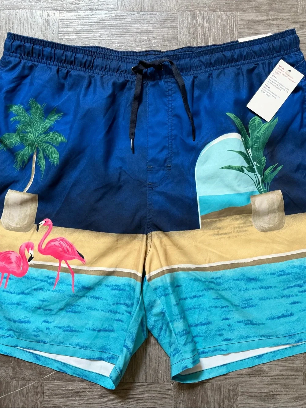 NEW Men’s XL Old Navy Swim Trunks Shorts Pink Flamingo UPF 40 Swimsuit X-Large